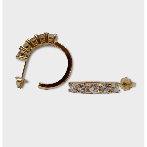 14k Yellow Gold Diamond Hoop Earrings Natural Round SI Brilliant Cut diamonds - Picture 4 of 6